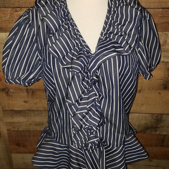 Ralph Lauren ruffled blue and white striped top - Picture 2 of 5